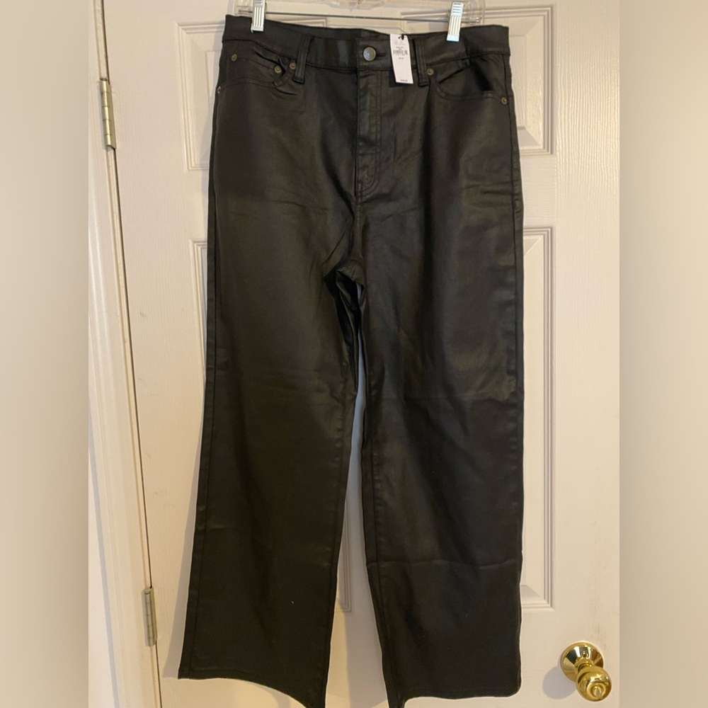 Black waxed denim Wide-Leg Pants